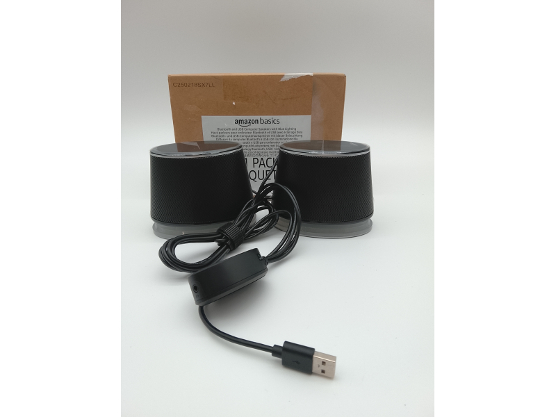 Amazon Basics Głośniki komputerowe z Bluetooth i USB, z niebieskim podświetleniem do PC