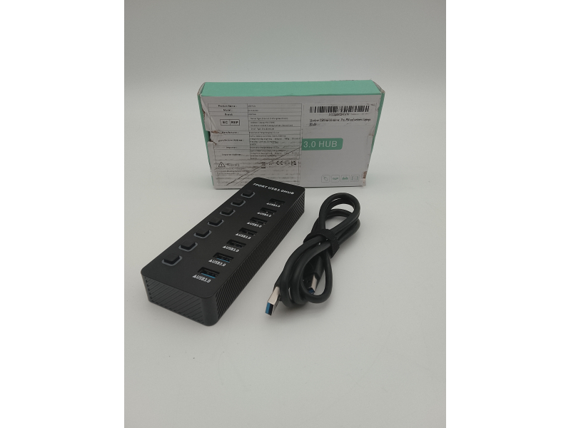Likorlove USB Hub 3.0 7-portowy rozdzielacz USB z przełącznikami i diodami LED, hub danych 5 Gb/s, kabel 60 cm
